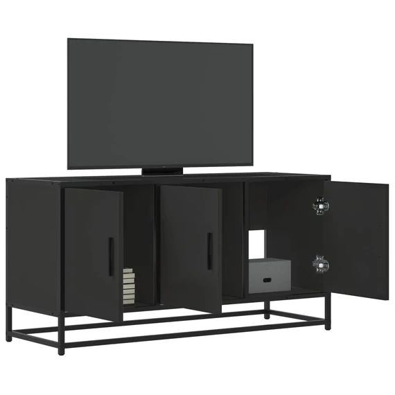 Fekete szerelt fa és fém TV-szekrény 100x35x50 cm