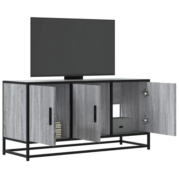 Szürke sonoma színű szerelt fa és fém TV-szekrény 100x35x50 cm