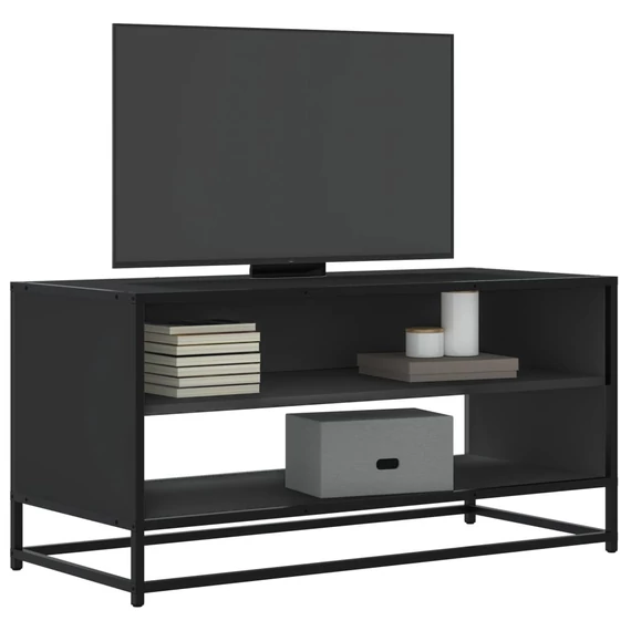 Fekete szerelt fa és fém TV-szekrény 91x40x46 cm