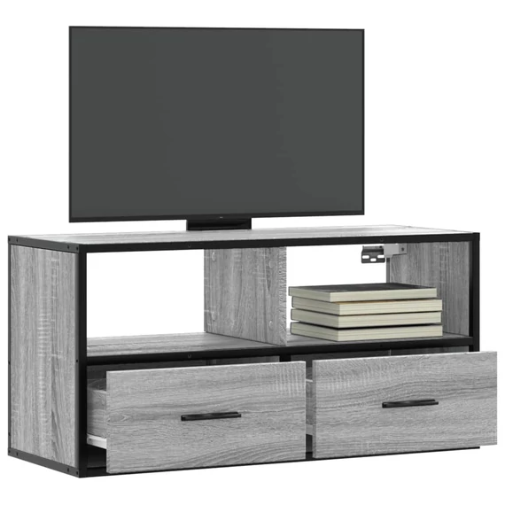 Szürke sonoma színű szerelt fa és fém TV-szekrény 80x31x39,5 cm