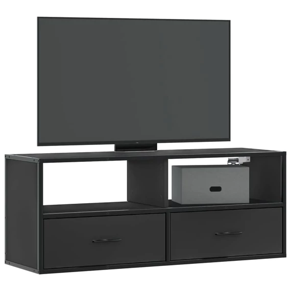 Fekete szerelt fa és fém TV-szekrény 100x31x39,5 cm