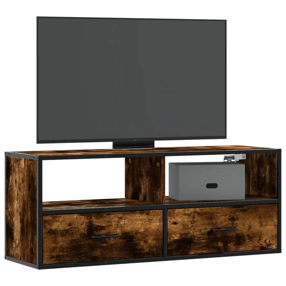 Füstös tölgy színű szerelt fa és fém TV-szekrény 100x31x39,5 cm