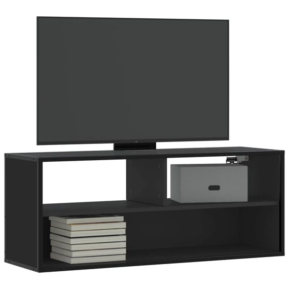 Fekete szerelt fa és fém TV-szekrény 100x31x39,5 cm
