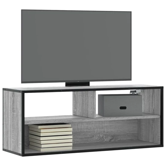 Szürke sonoma színű szerelt fa és fém TV-szekrény 100x31x39,5cm