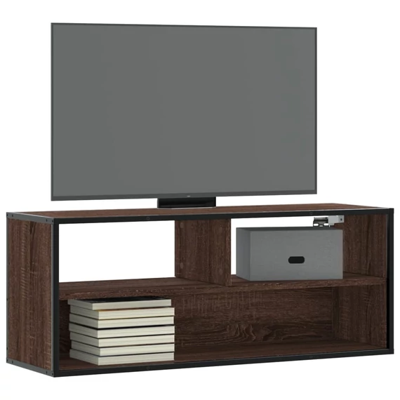 Barna tölgy színű szerelt fa és fém TV-szekrény 100x31x39,5 cm