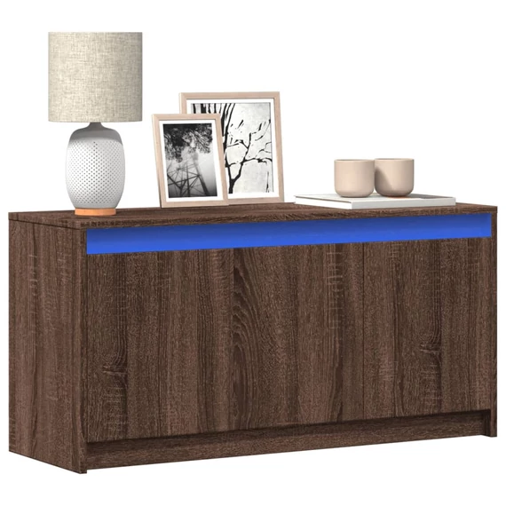 Barna tölgy színű szerelt fa LED-es TV-szekrény 100x34x50 cm