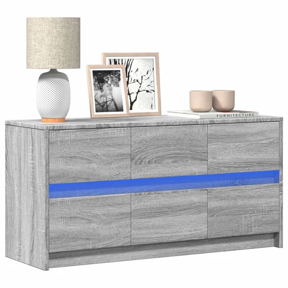 Szürke sonoma színű szerelt fa LED-es TV-szekrény 100x34x50 cm