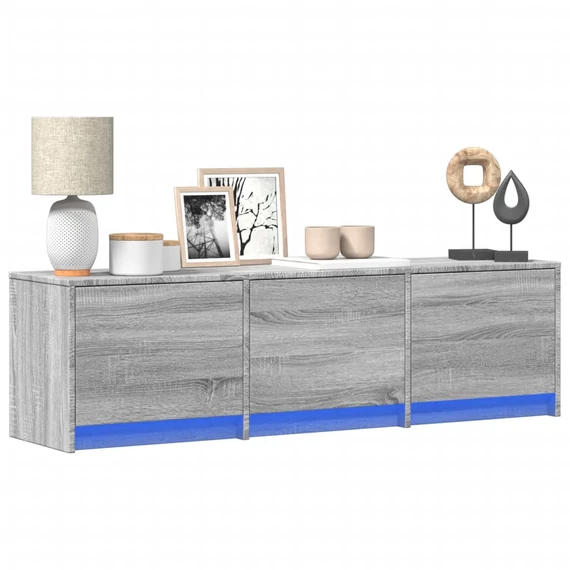 Szürke sonoma színű szerelt fa LED-es TV-szekrény 140x34x40 cm