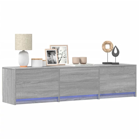 Szürke sonoma színű szerelt fa TV-szekrény LED-del 165x34x40 cm