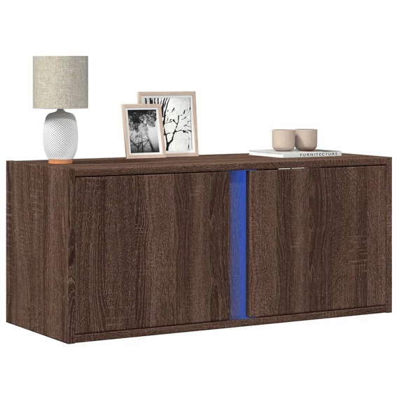 Barna tölgyszínű fali TV-szekrény LED-del 80x31x35 cm