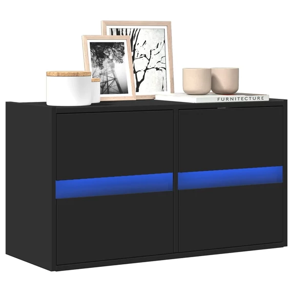 Fekete fali TV-szekrény LED-világítással 80x31x45 cm