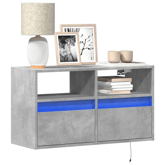 Betonszürke falra szerelhető TV-szekrény LED-del 80x31x45 cm