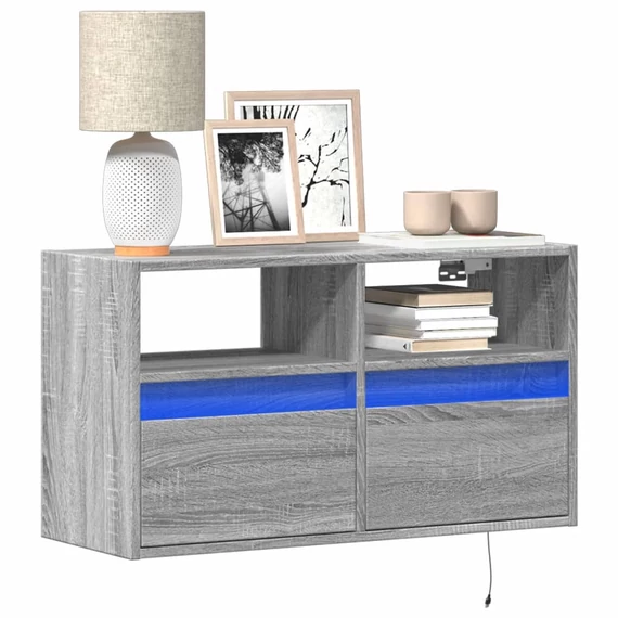 Szürke sonoma színű fali TV-szekrény LED-del 80 x 31 x 45 cm