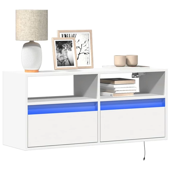 Fehér falra szerelhető TV-szekrény LED-lámpákkal 100x31x45 cm