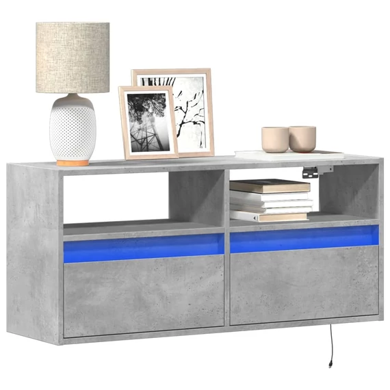 Betonszürke falra szerelhető TV-szekrény LED-del 100x31x45 cm