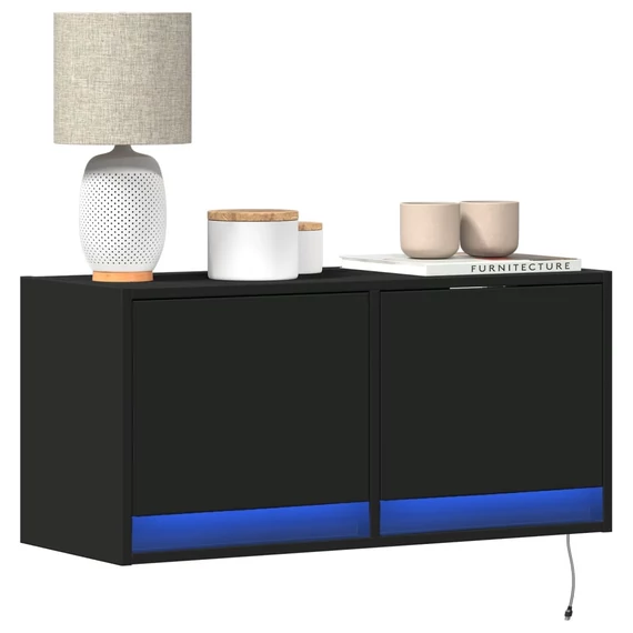 Fekete fali TV-szekrény LED-világítással 80x31x35 cm