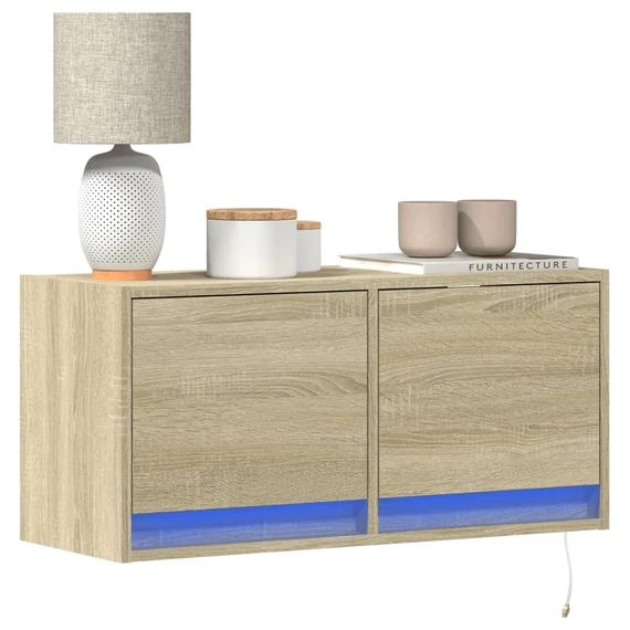 Sonoma tölgy színű fali TV-szekrény LED-ekkel 80x31x35 cm
