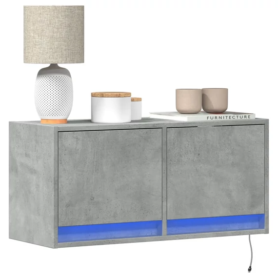 Betonszürke falra szerelhető TV-szekrény LED-del 80x31x35 cm
