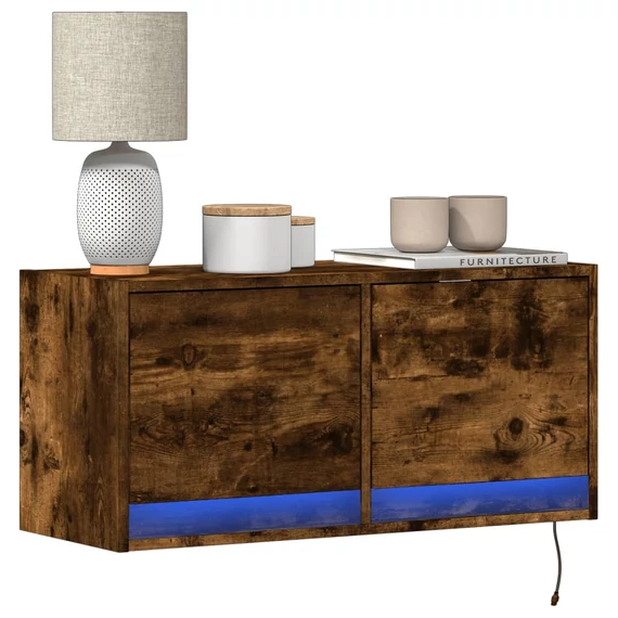 Füstös tölgy színű fali TV-szekrény LED-ekkel 80x31x35 cm