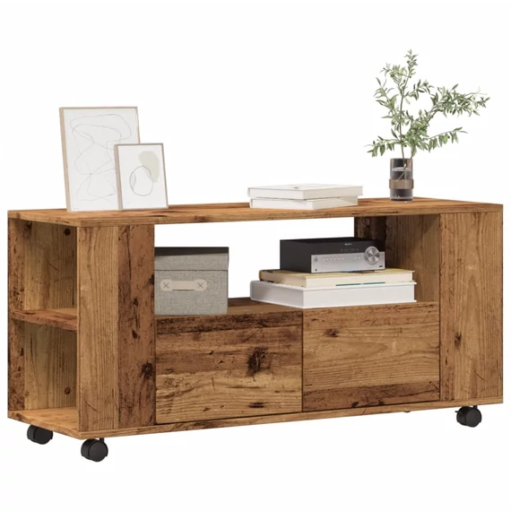 Antik fa színű szerelt fa TV-szekrény kerekekkel 102x34,5x43 cm