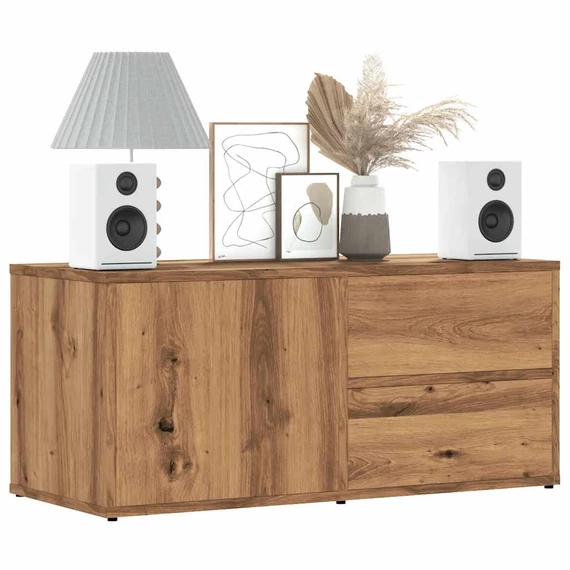 Kézműves tölgy színű szerelt fa TV-szekrény 80x34x35,5 cm