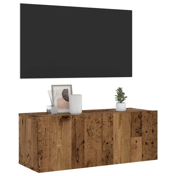 Antik fa színű szerelt fa fali TV-szekrény 80 x 30 x 30 cm