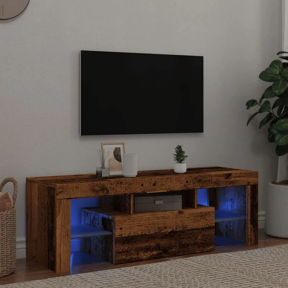 Antik fa színű szerelt fa TV-szekrény LED-ekkel 120x36,5x40 cm