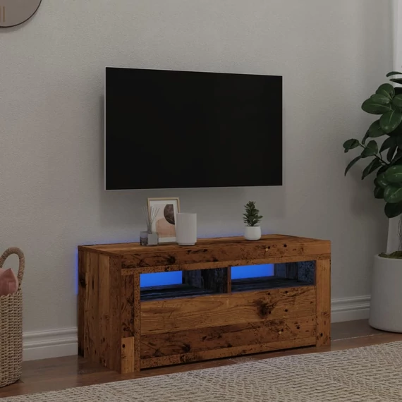 Antik fa színű szerelt fa TV-szekrény LED-ekkel 90x35x40 cm