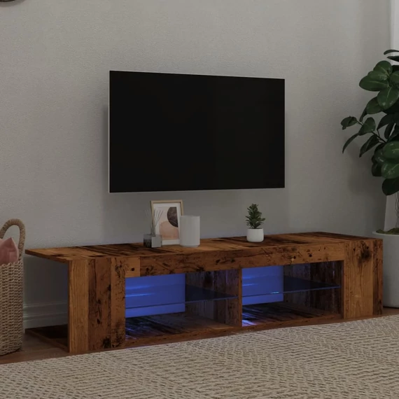 Antik fa színű szerelt fa TV-szekrény LED-ekkel 135x39x30 cm