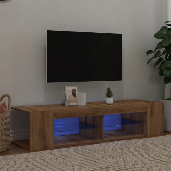 Kézműves tölgy szerelt fa TV-szekrény LED-ekkel 135x39x30 cm