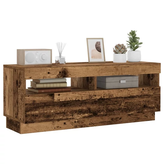 Antik fa színű szerelt fa TV-szekrény LED-ekkel 100x35x40 cm