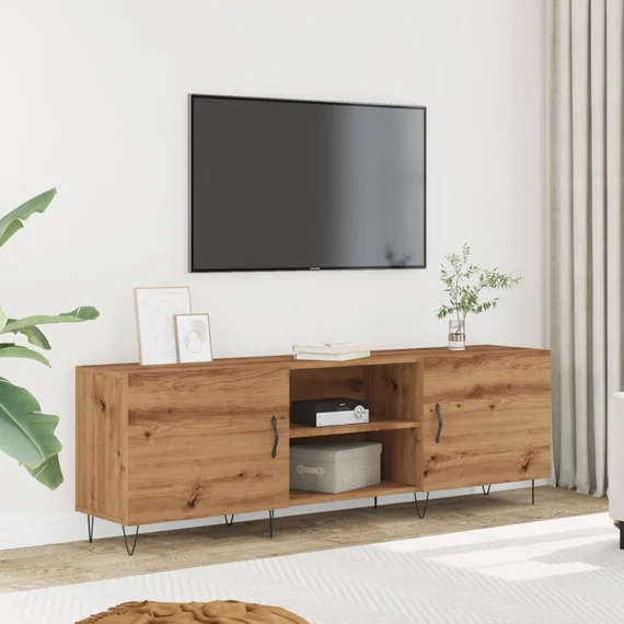 Kézműves tölgy színű szerelt fa TV-szekrény 150 x 30 x 50 cm