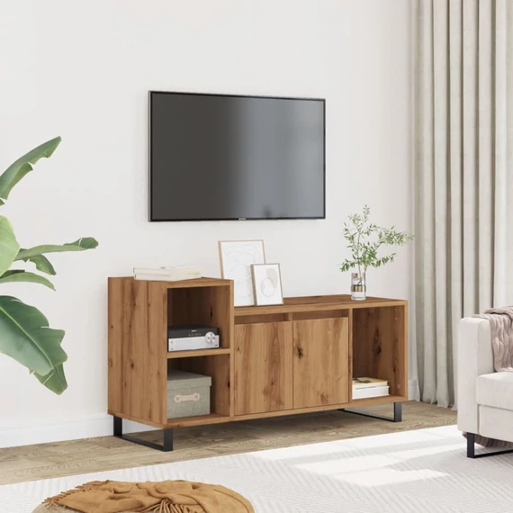 Kézműves tölgy színű szerelt fa TV-szekrény 100x35x55 cm