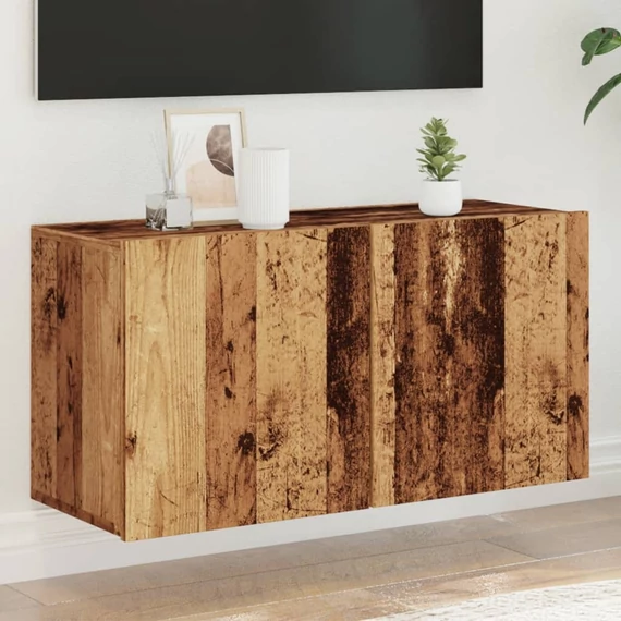 Antik fa színű falra szerelhető TV-szekrény 80 x 30 x 41 cm