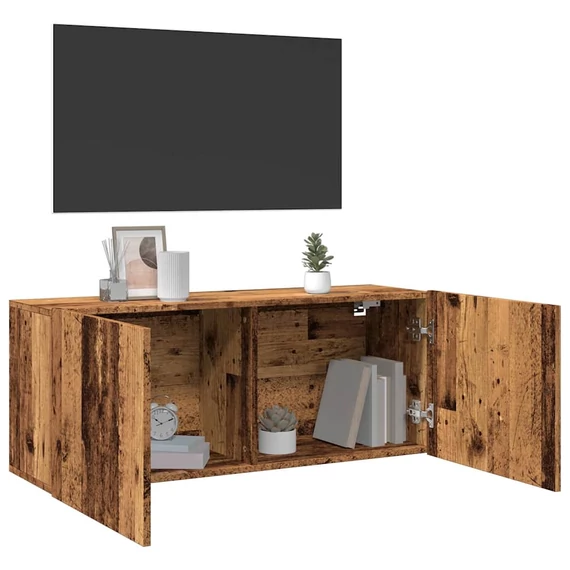 Antik fa színű falra szerelhető TV-szekrény 100 x 30 x 41 cm