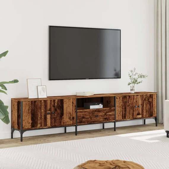 Antik fa színű szerelt fa TV-szekrény fiókkal 200 x 25 x 44 cm