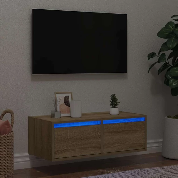 TV szekrény LED világítással sonoma tölgyfa 75x35,5x25 cm