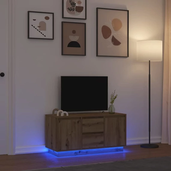 Kézműves tölgy színű TV-szekrény LED-lámpákkal 100x41x50 cm