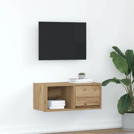 Kézműves tölgy színű szerelt fa TV-szekrény 60x31x25,5 cm