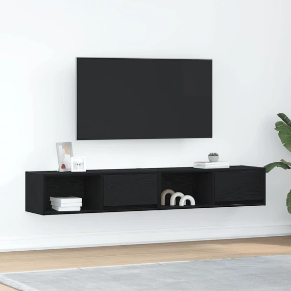 2 db fekete tölgy színű szerelt fa TV-szekrény 80x31x25,5 cm