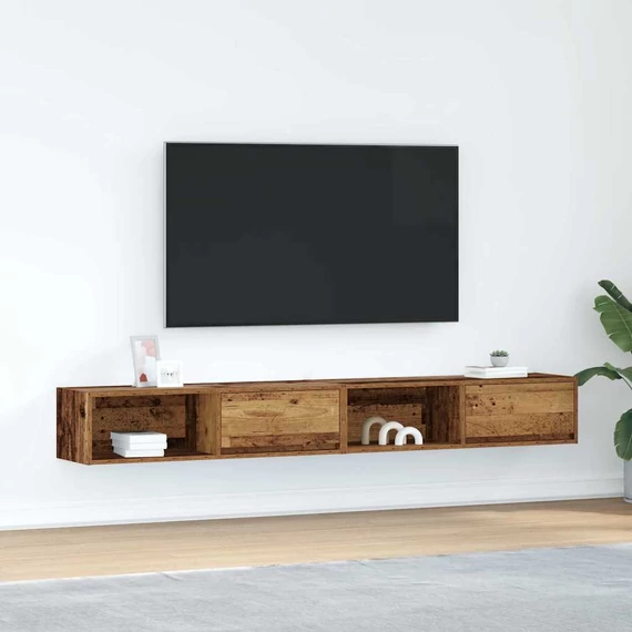 2 db antik fa szerelt fa fali TV-szekrény 100x31x25,5 cm