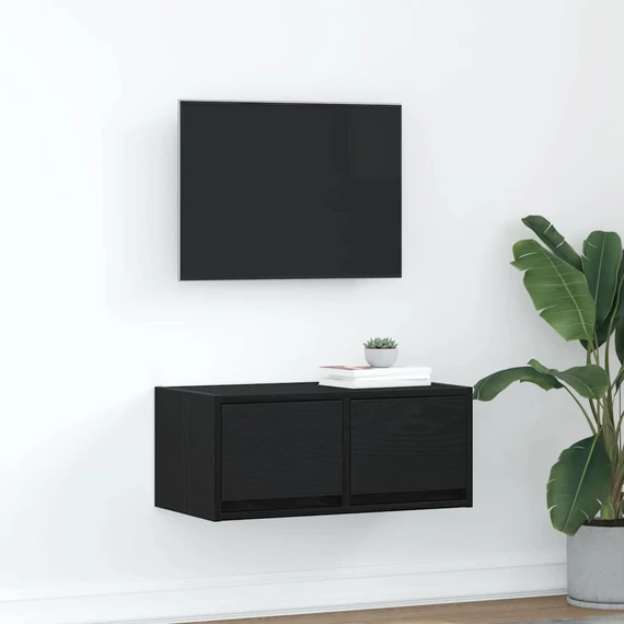 Fekete tölgy színű szerelt fa TV-szekrény 60x31x25,5 cm