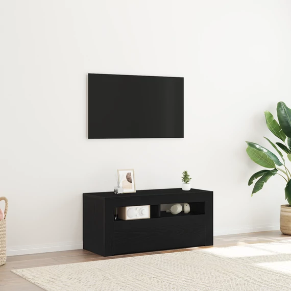 LED-es fekete tölgy TV szekrény 90x35x40 cm szerelt fából