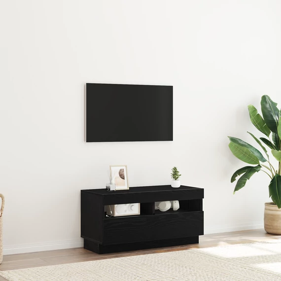 LED világításos TV szekrény - Fekete tölgy, 80x35x40 cm, Mérnöki fa