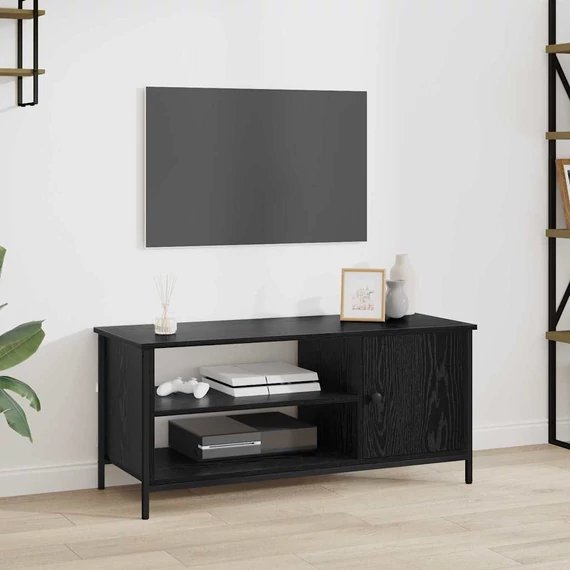 TV szekrény polcokkal tárolóval ajtóval Musta tammi 100 x 40 x 45 cm Faanyag