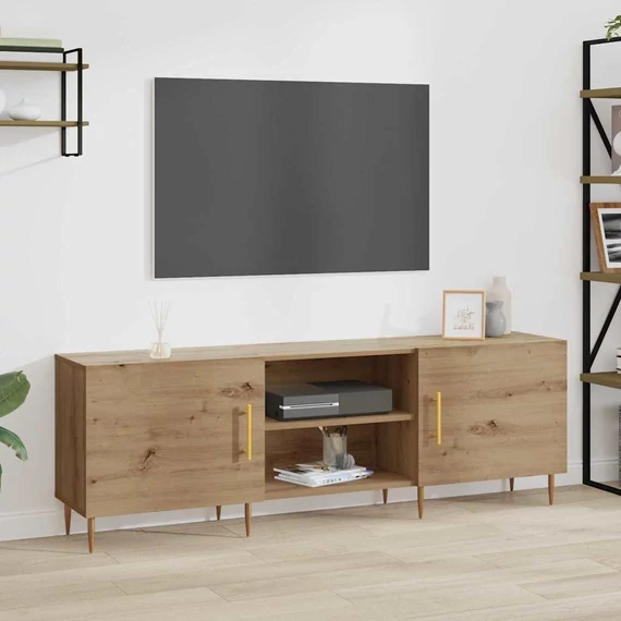 TV szekrény polcokkal tárolóval ajtóval kézműves tölgy 150 x 30 x 50 cm Faanyag
