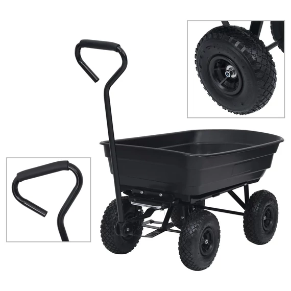 Fekete kerti kézikocsi 300 kg 75 liter