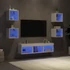 Kép 1/11 - 7 darab fehér szerelt fa fali TV-bútor LED-del