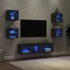 Kép 1/11 - 7 darab fekete szerelt fa fali TV-bútor LED-del