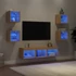 Kép 1/11 - 7 darab füstös tölgy színű szerelt fa TV-bútor LED-del